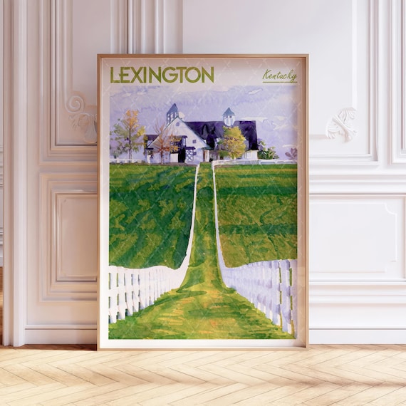 Lexington Kentucky Horse Farm White Fence Watercolor Travel Poster