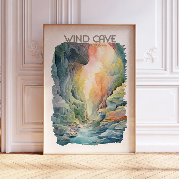 Wind Cave National Park Watercolor Travel Poster