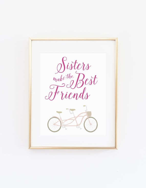 Sisters Make The Best Friends Pink Tandem Bike Nursery Quote Poster