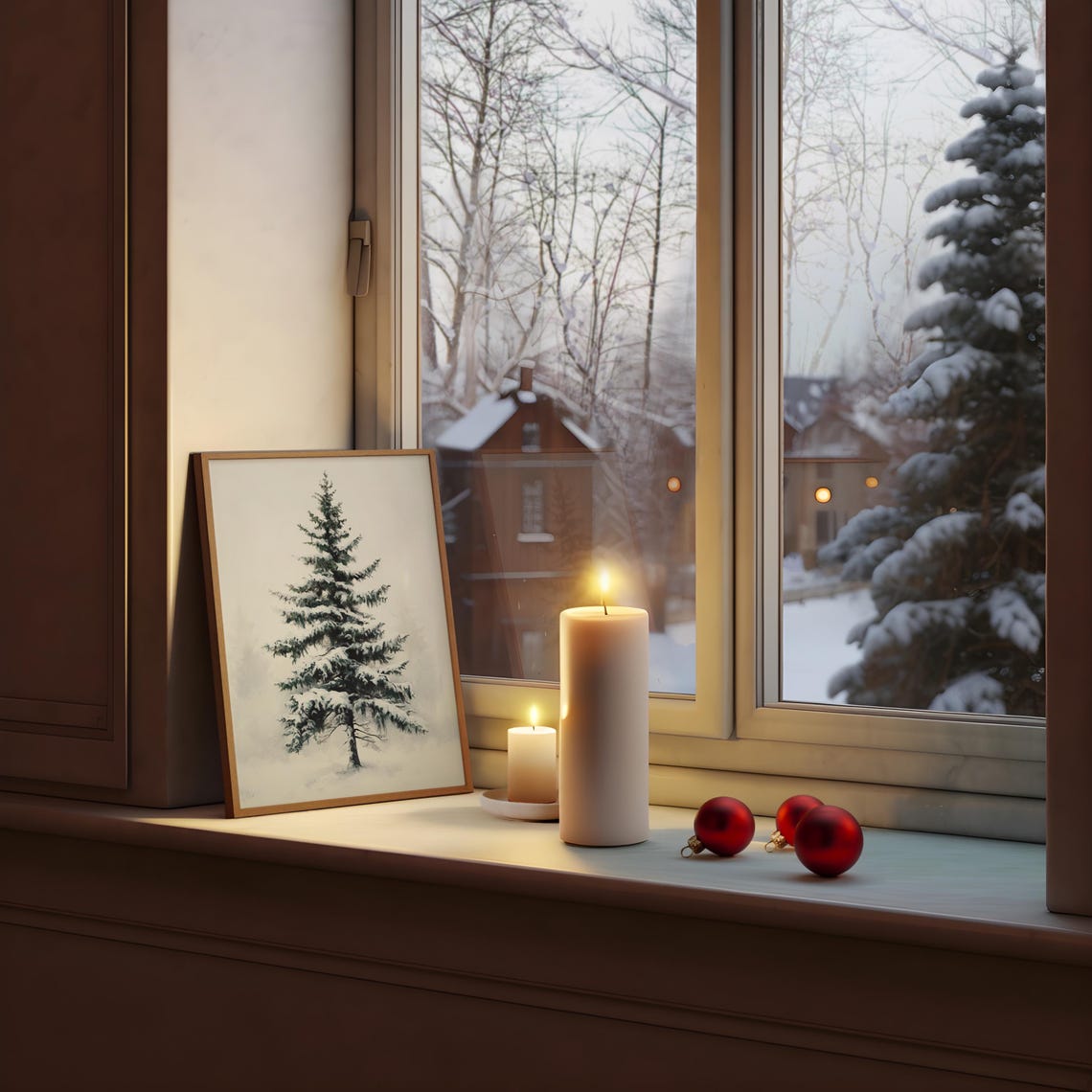 Single Snowy Evergreen Tree Poster Minimalist Winter Nature Decor - Image 3
