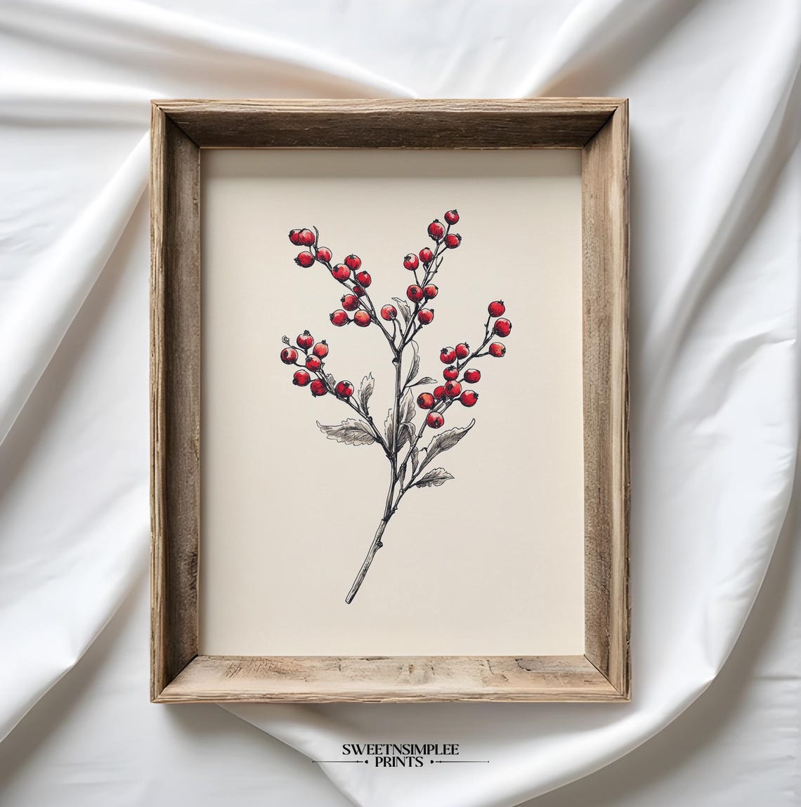 Vintage Red Winterberry Branch Botanical Holiday Christmas Poster - Image 2