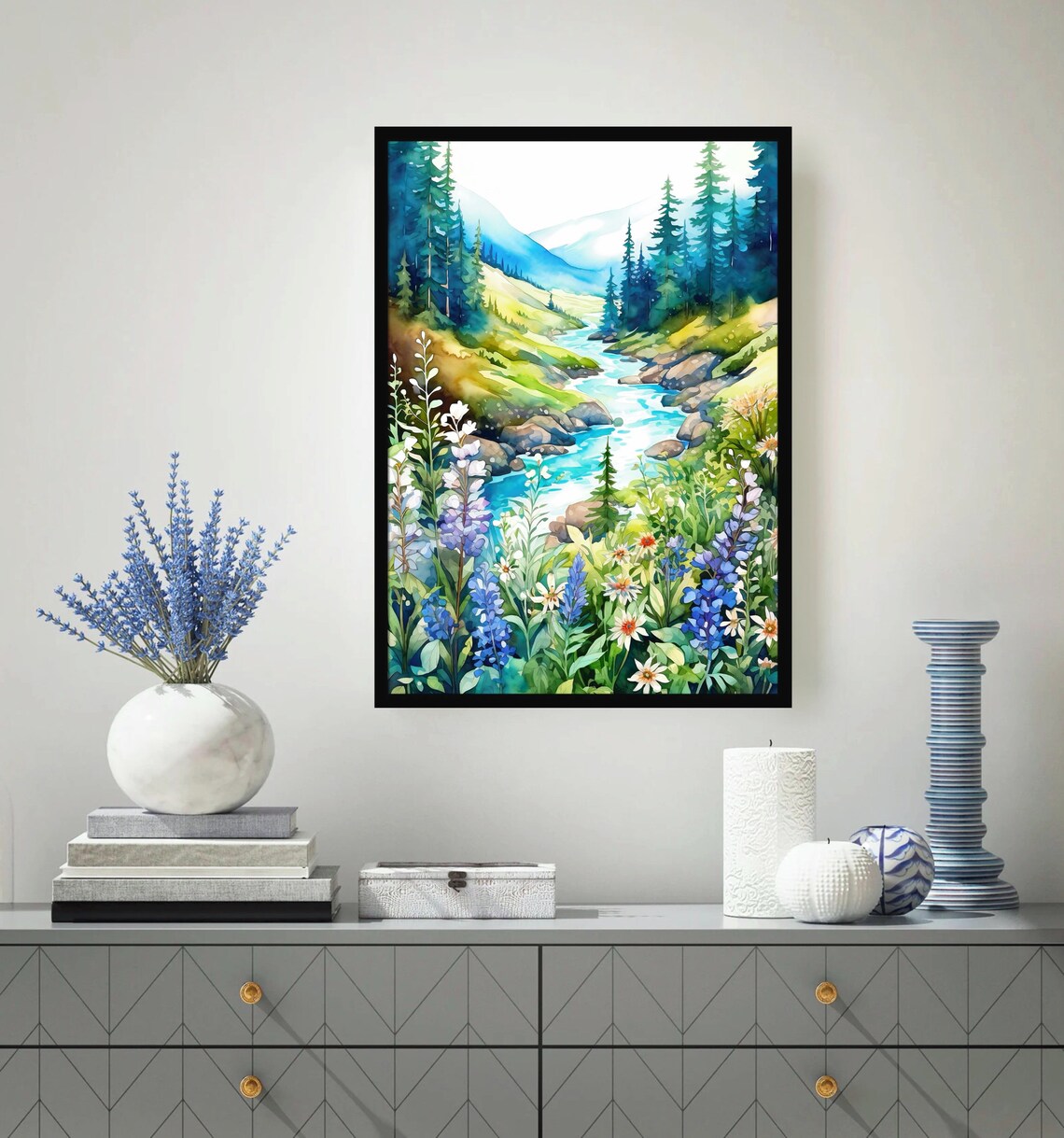 Wildflower Meadow Mountain Landscape Art Print - Image 4