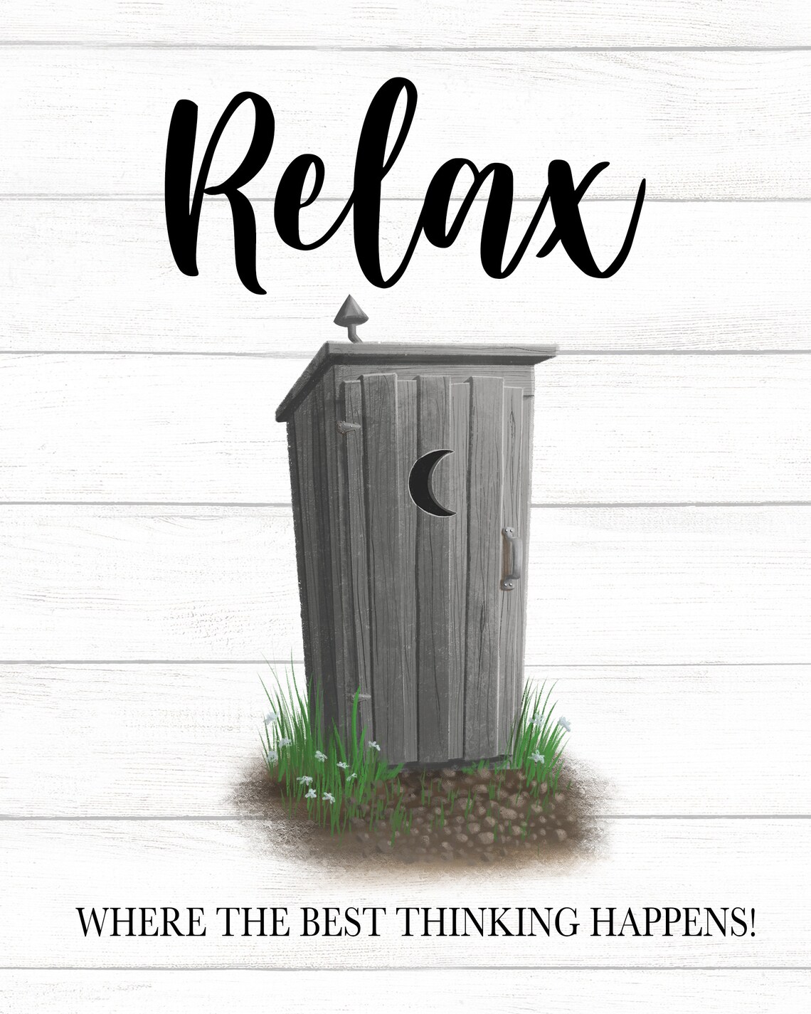 Relax Where The Best Thinking Happens Gray Outhouse Bathroom Poster - Image 2