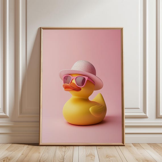 Cute Rubber Duck Bathroom Wall Art Decor Pink Bath Print Funny Poster