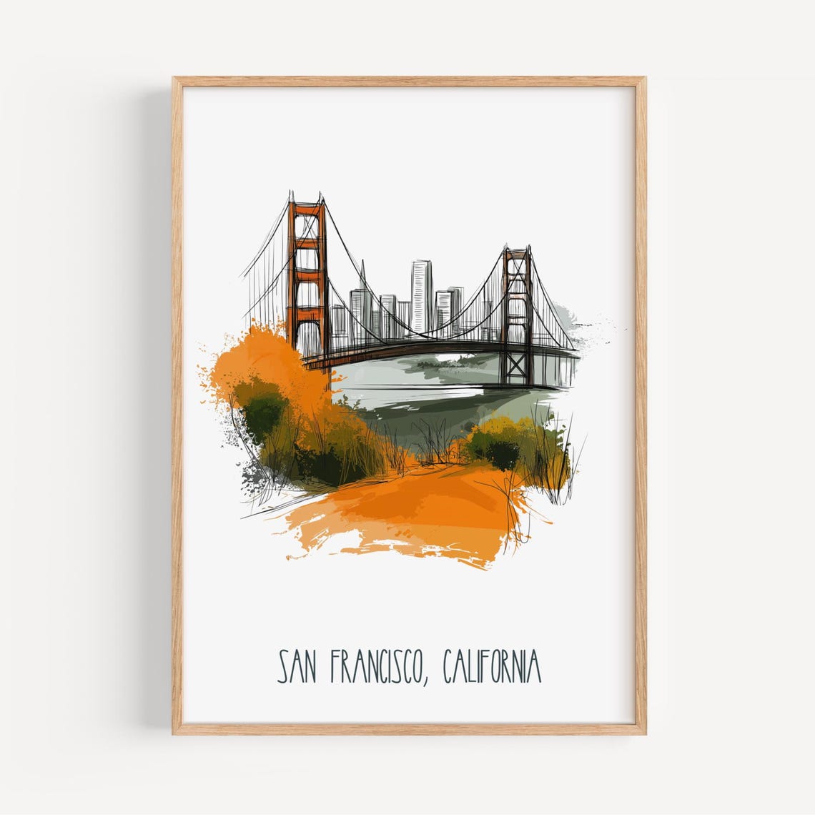 San Francisco Skyline Poster Golden Gate Bridge Watercolor City Art