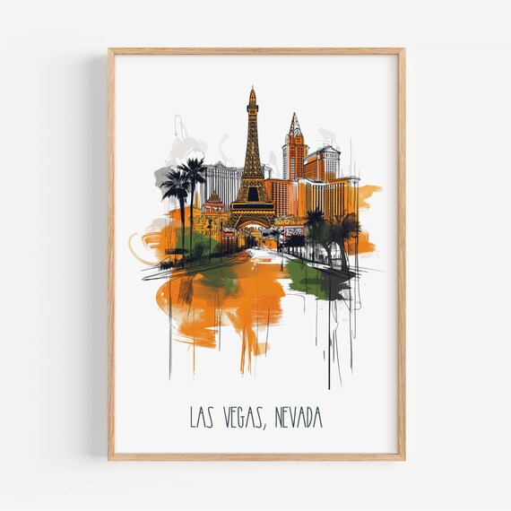 Las Vegas Nevada Skyline Poster Eiffel Tower Replica Strip City Art