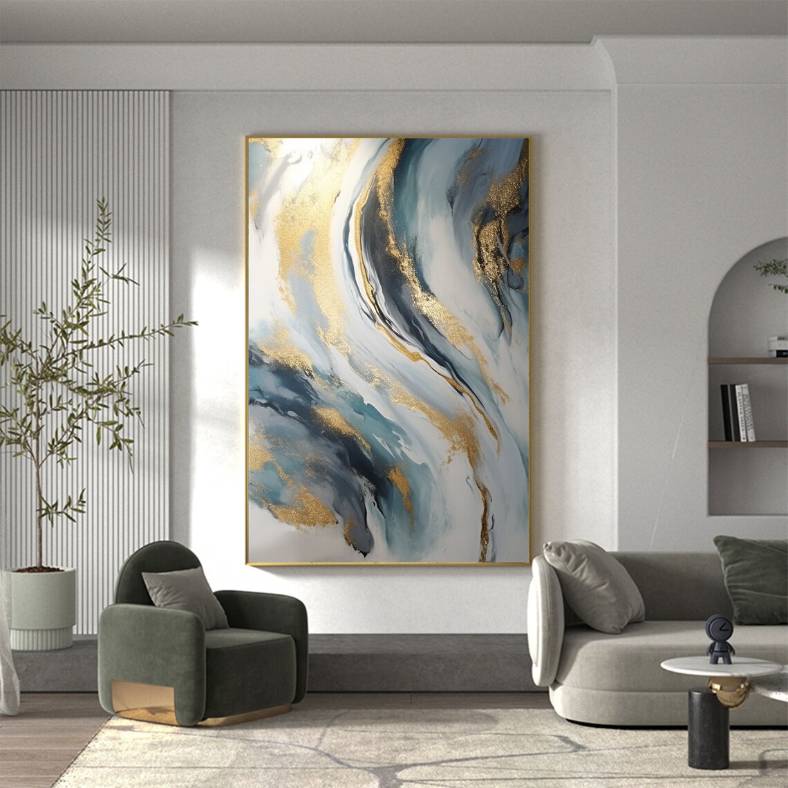 Blue Marble with Gold Foil Luxury Abstract Texture Art Poster - Image 5