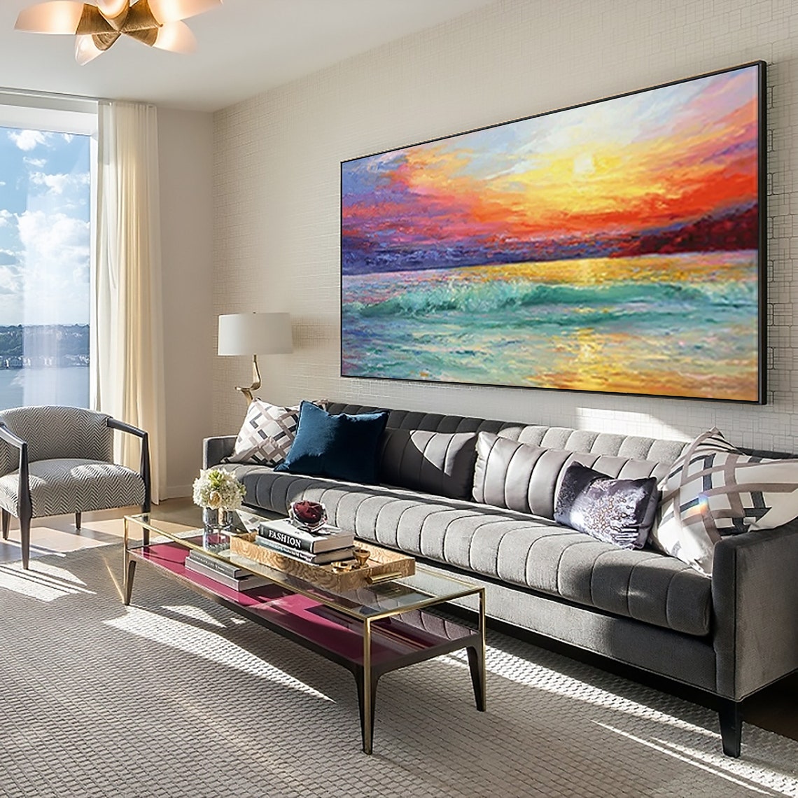 Vibrant Sunset Sky Burning Above Turquoise Ocean Waves Poster - Image 3