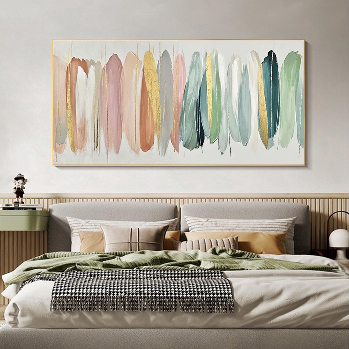 Pastel Feather Brushstrokes Blush Pink Green Gold Minimal Poster - Image 6