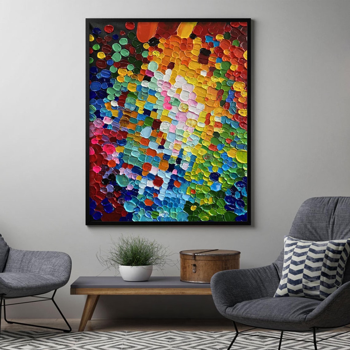 Rainbow Mosaic Color Block Dots Vertical Oil Painting Art Print - Image 5