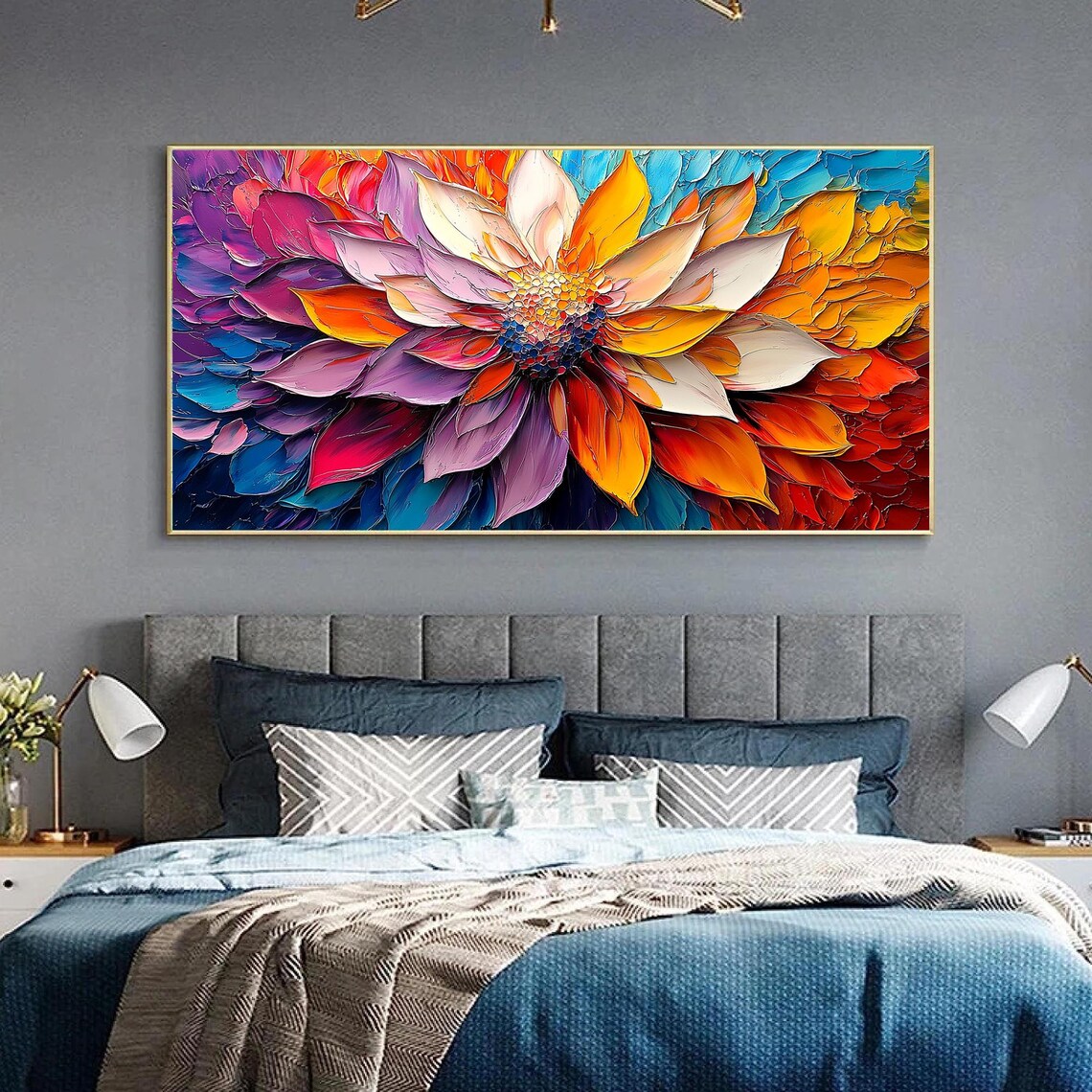 Colorful Flower Oil Painting, Abstract Blossom Art Print - Image 5