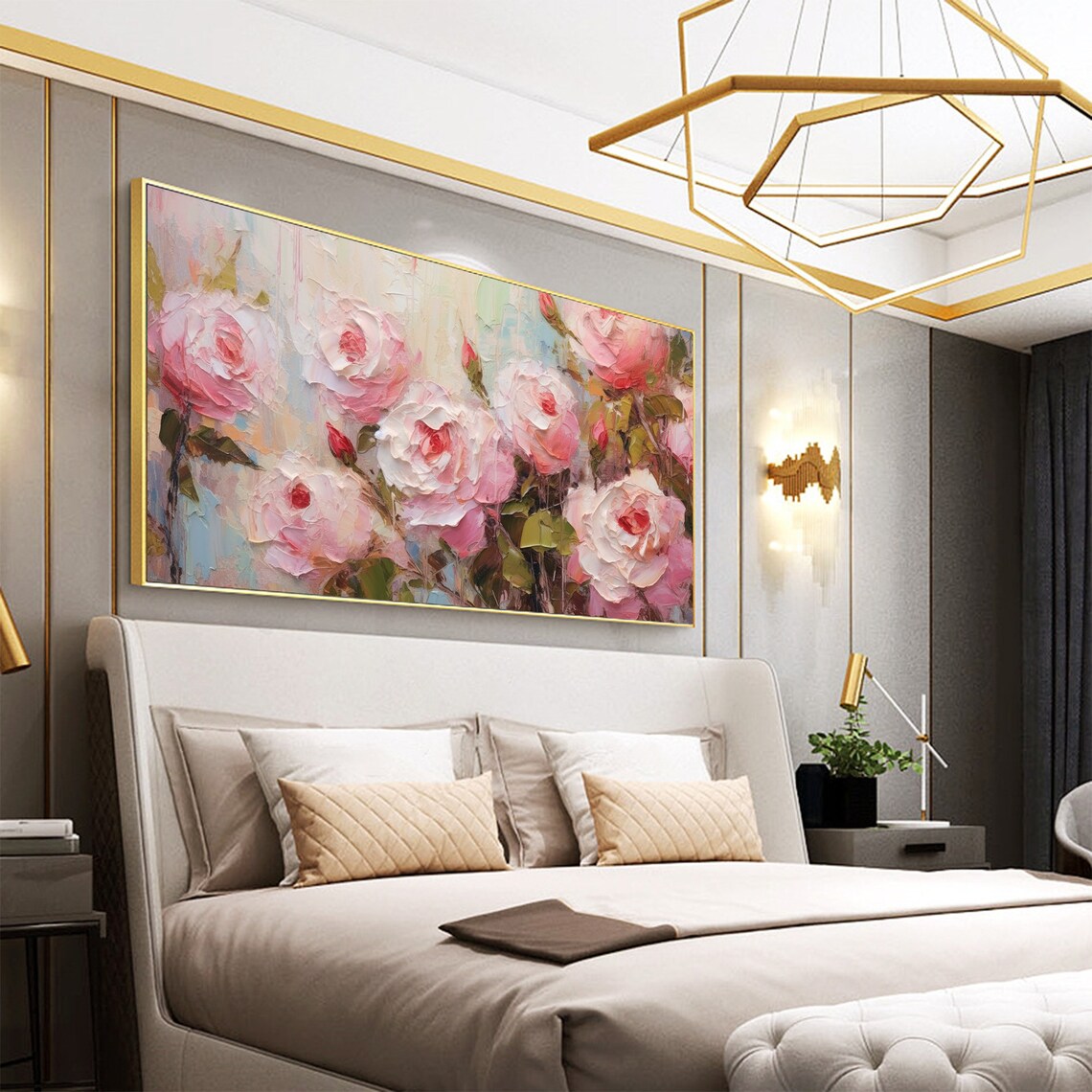 Blush Pink Rose Garden Textured Impasto Floral Oil Painting Poster - Image 3