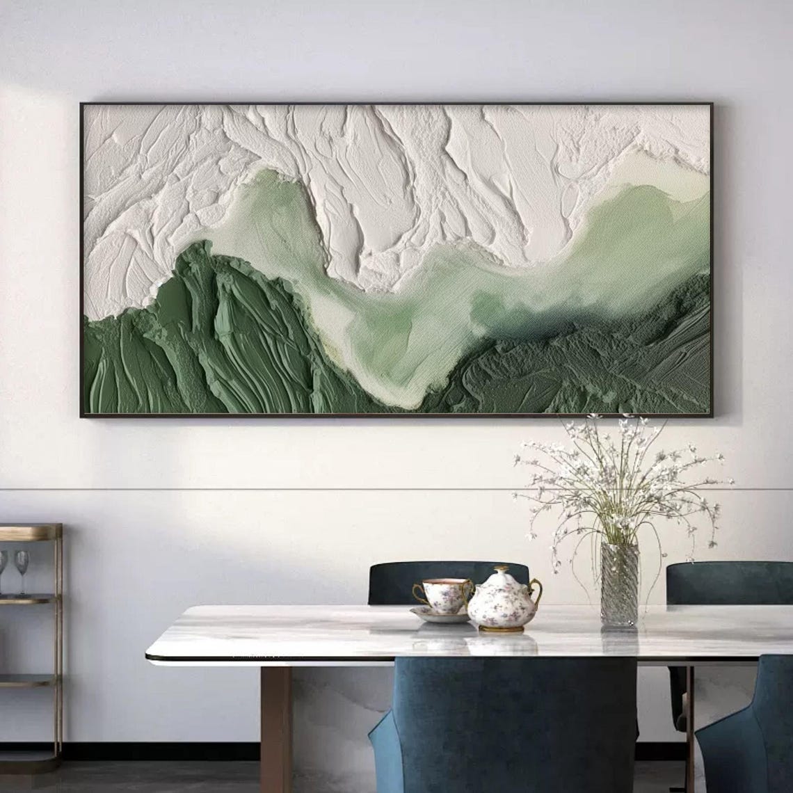 Minimalist White Clouds Drifting Over Rolling Green Hills Poster - Image 6