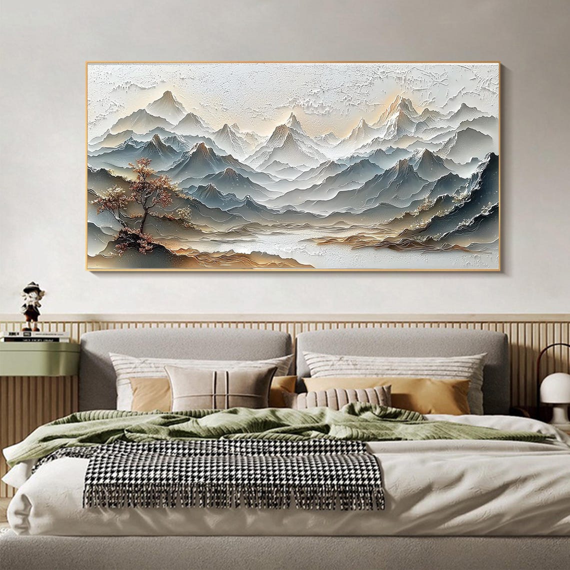 Serene White Relief Mountain Range in East Asian Style Poster - Image 3