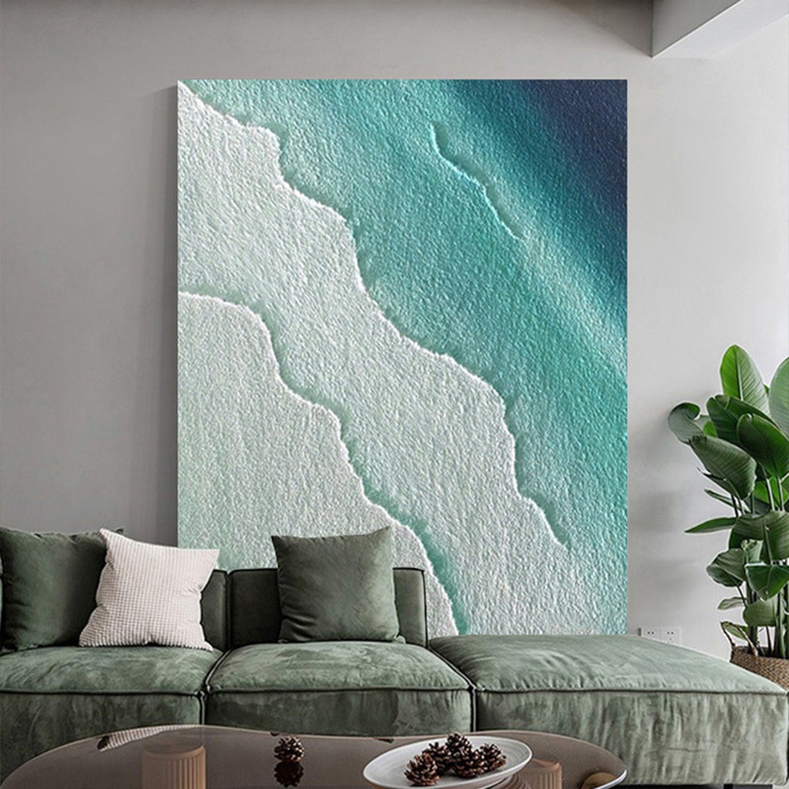 Aerial Turquoise Ocean Foam Waves Textured Minimal Beach Poster - Image 5