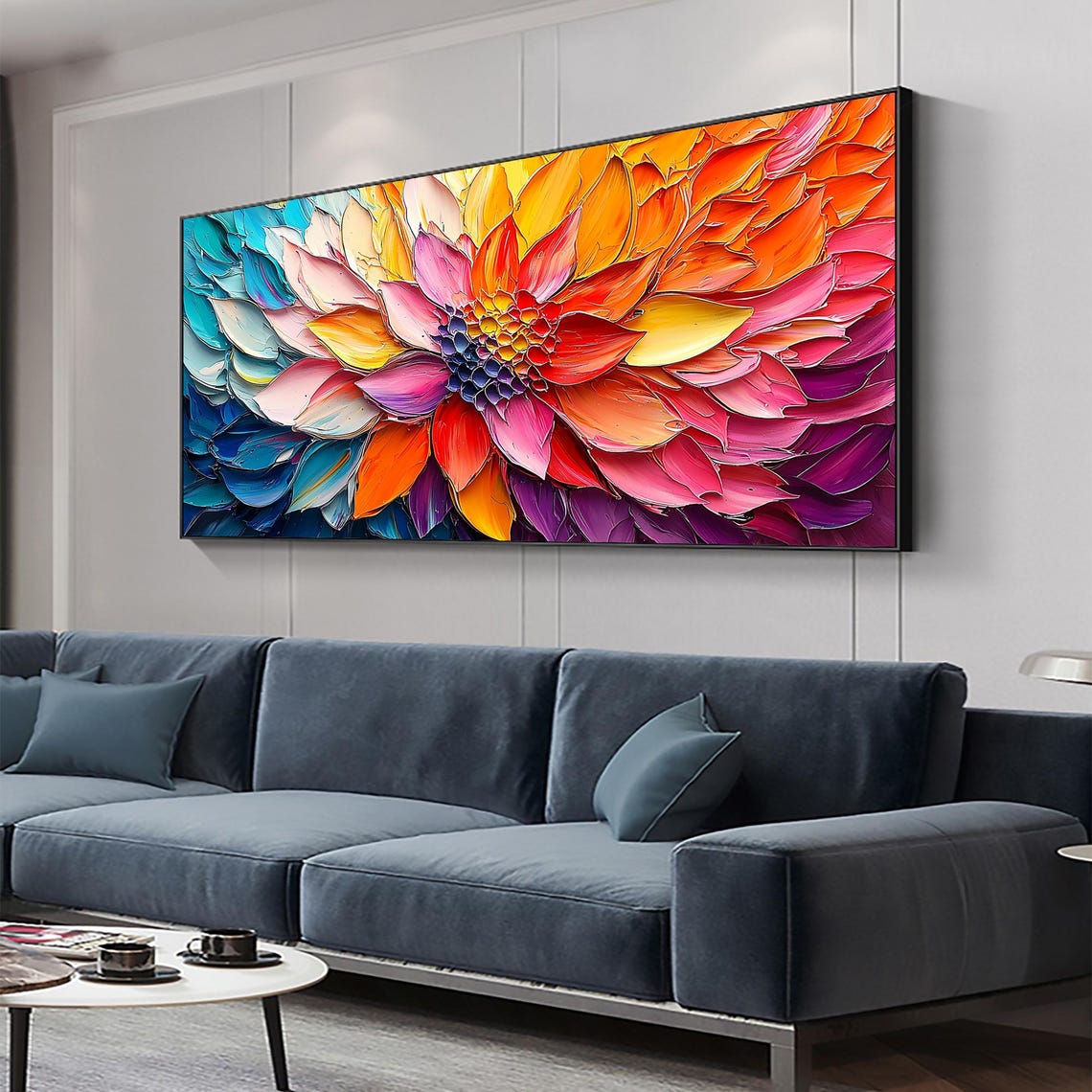 Giant Rainbow Dahlia Blossom in Thick Impasto Close-Up Poster - Image 3