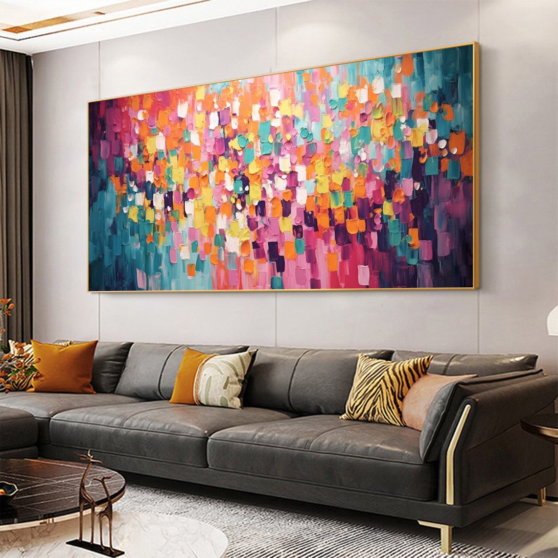 Colorful Confetti Abstract Mosaic Teal Orange Rainbow Dots Poster - Image 4