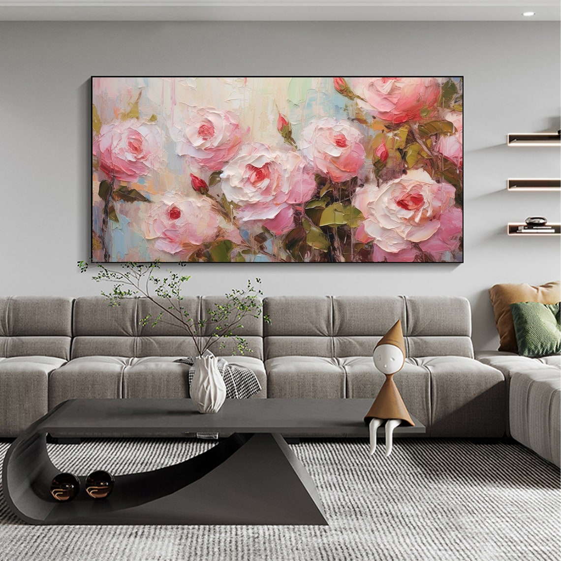 Blush Pink Rose Garden Textured Impasto Floral Oil Painting Poster - Image 2