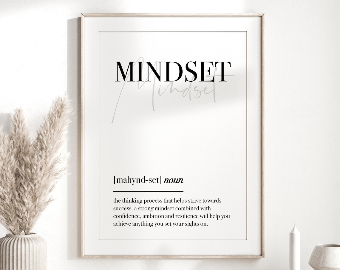 Mindset Definition Quote Poster Black White Inspirational Office Art