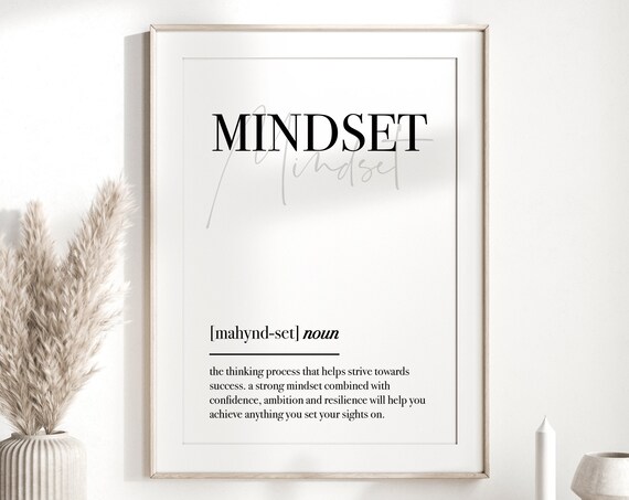 Mindset Definition Quote Poster Black White Inspirational Office Art
