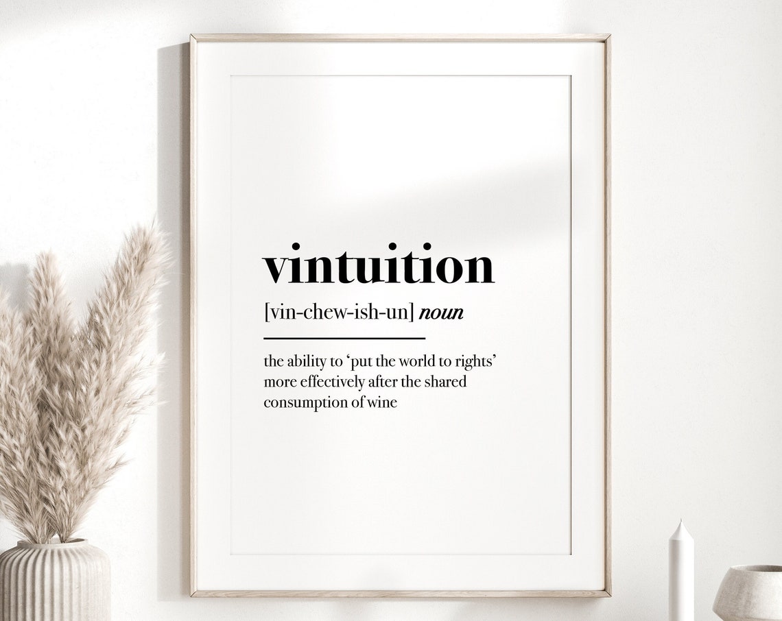 Vintuition Definition Funny Wine Quote Typography Wall Print