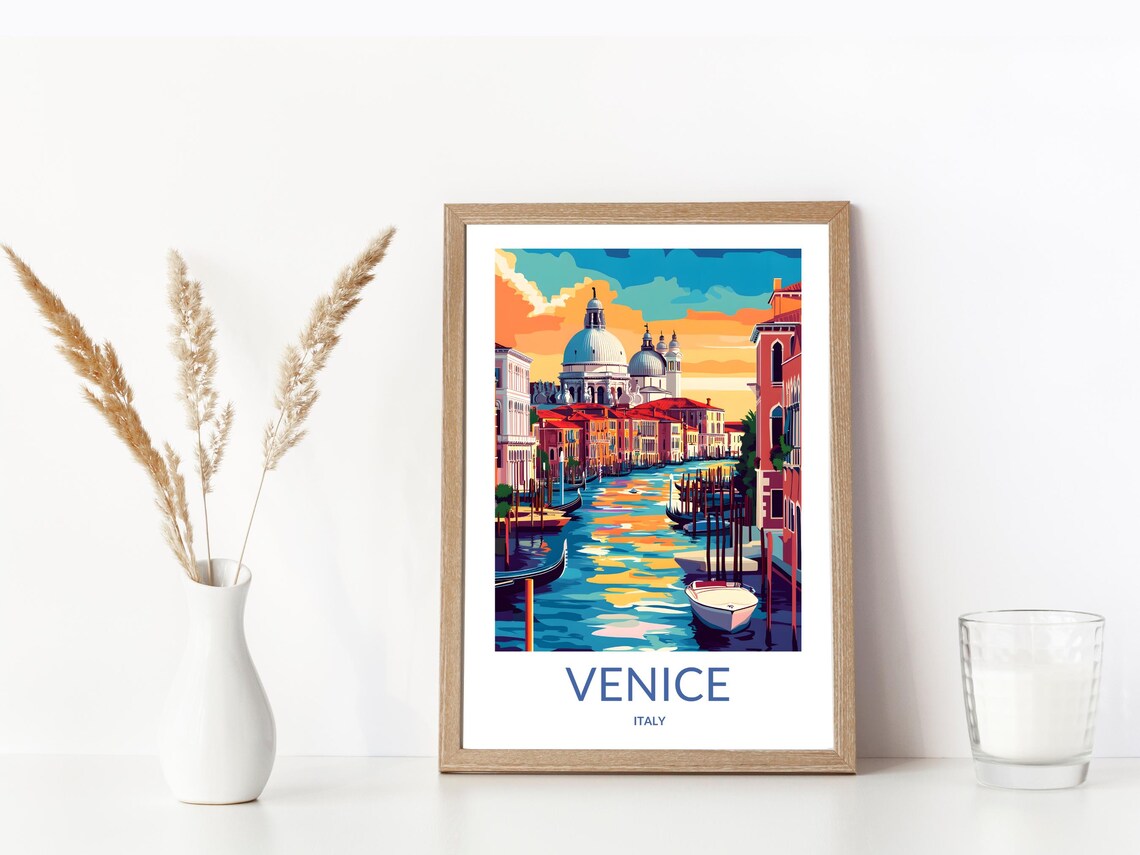 Venice Italy Grand Canal Gondolas and Domes Vintage Travel Poster - Image 3