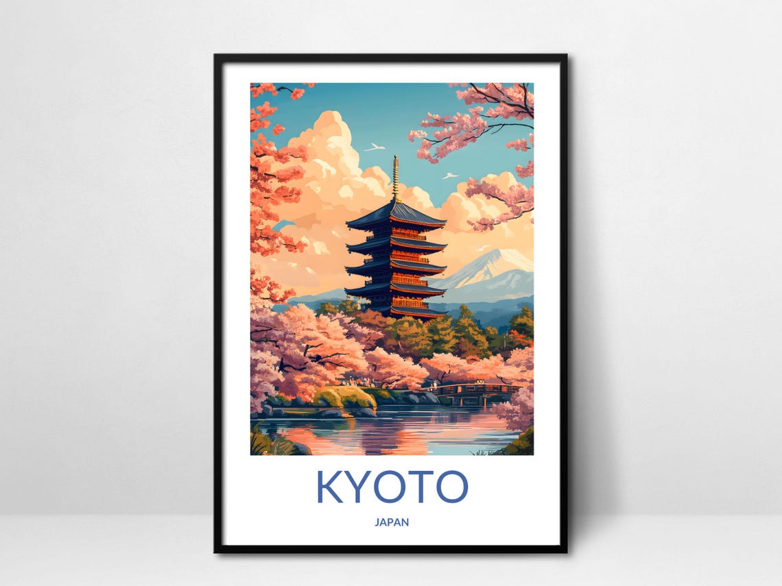 Kyoto Travel Art Japan Decor Cherry Blossom Poster Kyoto Temple Print Japanese Landscape Art Kyoto Pagoda Art Japan Nature Decor