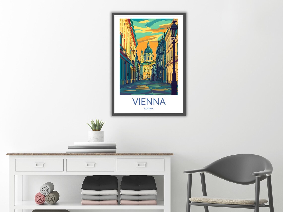 Vienna Austria Domed Church Street Lamppost Historic Evening Poster - Image 2