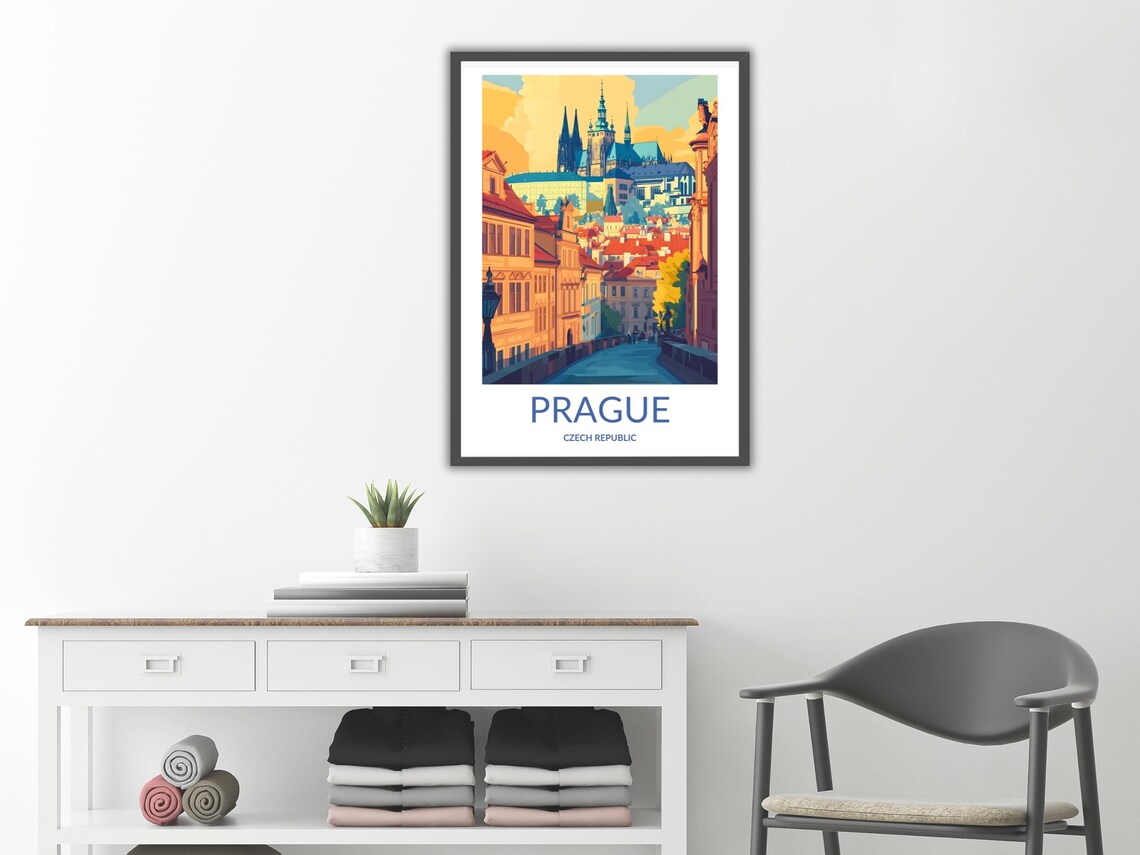 Prague Czech Republic Castle and Cathedral Vintage Travel Poster - Image 2