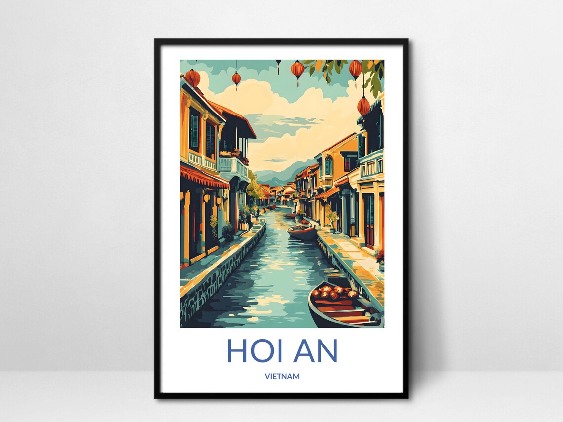 Hoi An Lantern Art Vietnam Travel Poster Hoi An Canal Cityscape Vietnamese Cultural Wall Art Vibrant Hoi An Old Town Print