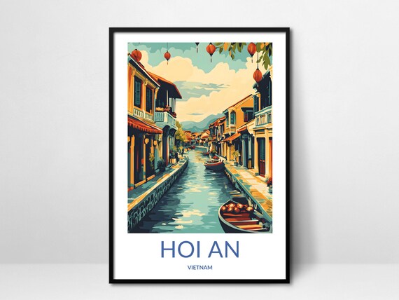 Hoi An Vietnam Lantern Lit Canal Old Town Boats Travel Poster