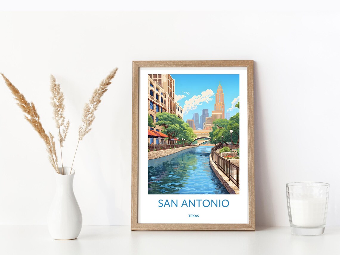 San Antonio Texas River Walk Bridge Canal Scene Travel Poster - Image 3