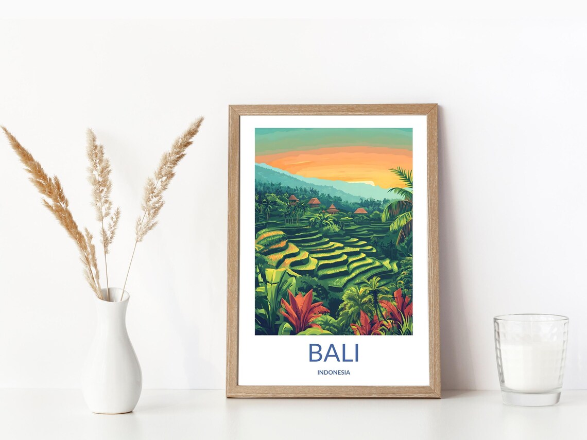 Bali Indonesia Lush Green Rice Terraces Tropical Travel Poster - Image 3