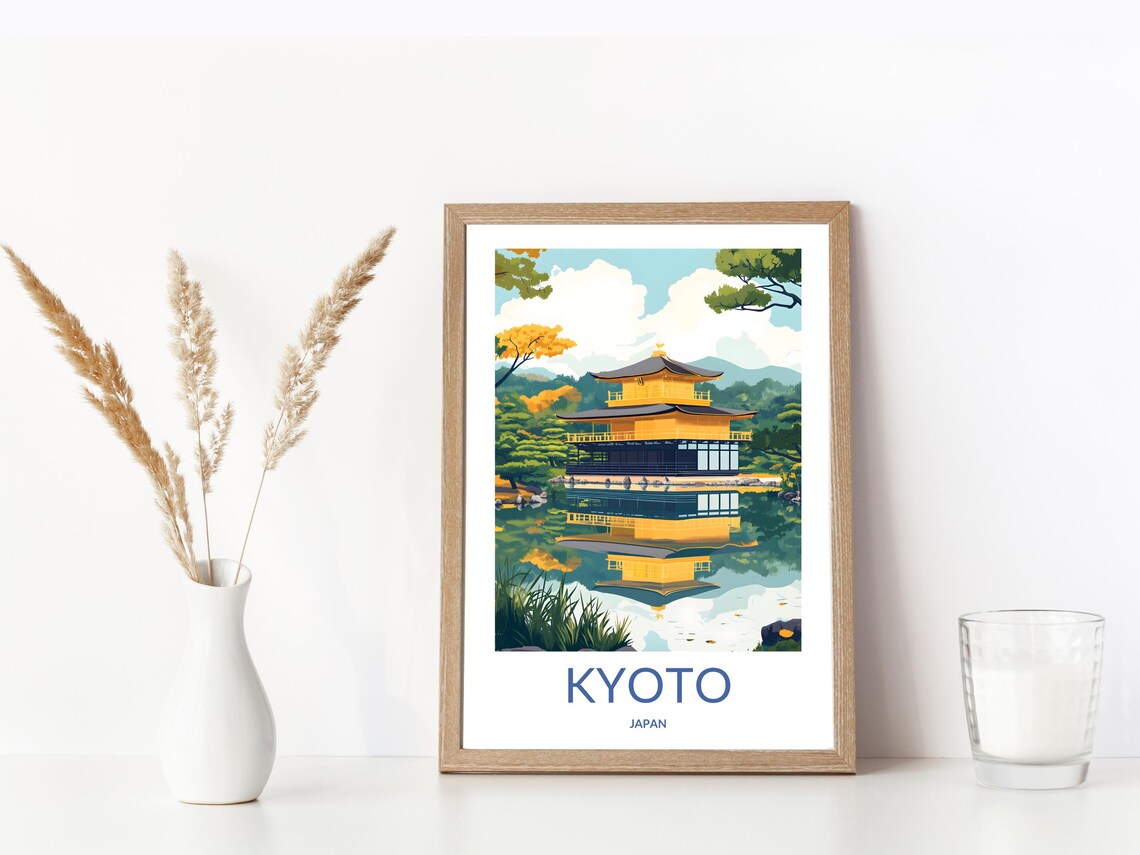 Kyoto Japan Kinkaku Ji Golden Pavilion Pond Reflection Travel Poster - Image 3