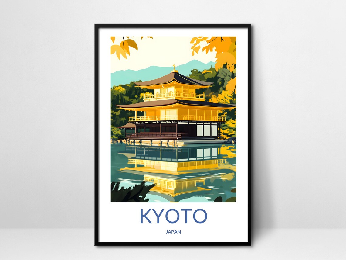 Kyoto Japan Kinkaku Ji Golden Temple Autumn Foliage Travel Poster
