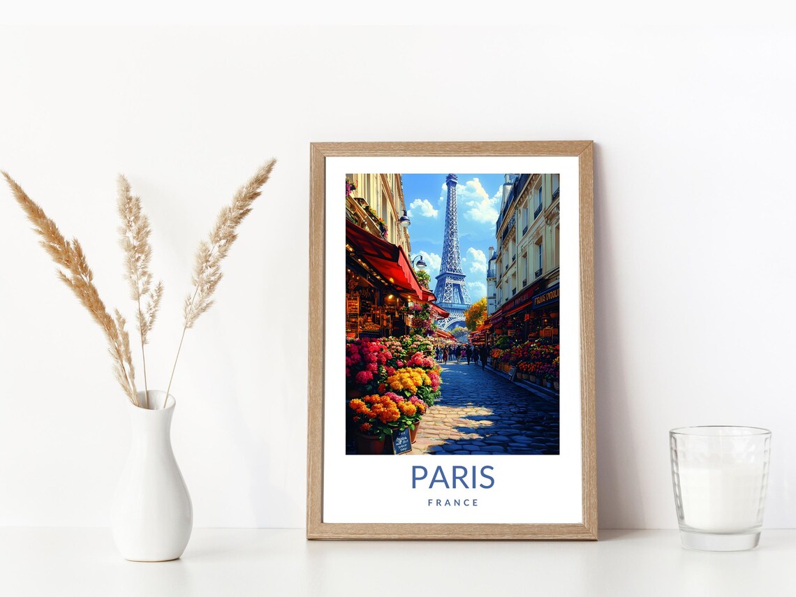 Paris France Eiffel Tower Flower Market Street Sunny Travel Poster - Image 3
