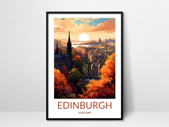 Edinburgh Autumn Sunset Skyline Church Spire Scotland Poster