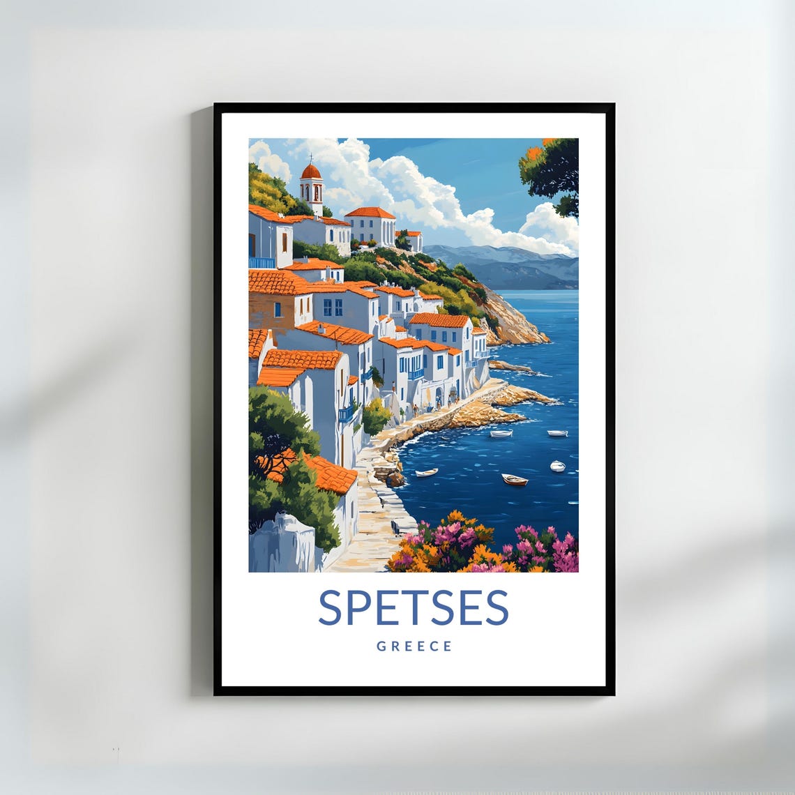 Spetses Greece Island Seaside Village Terracotta Travel Poster