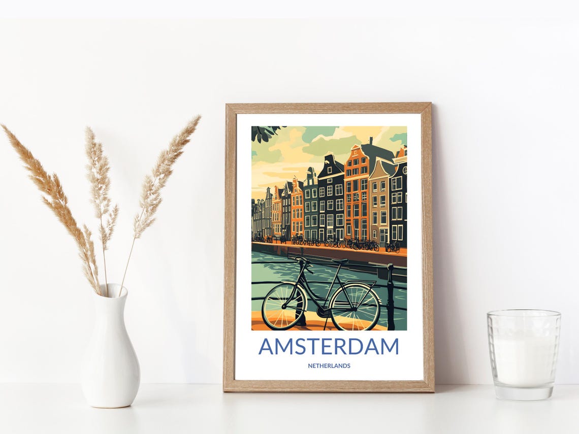 Amsterdam Bicycle Canal Bridge Gabled Houses Netherlands Cycle Poster - Image 3