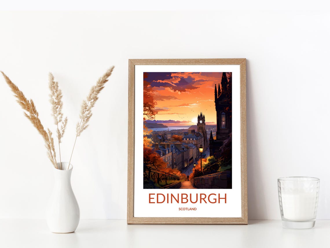 Edinburgh Sunset Cityscape Clock Tower Scotland Skyline Poster - Image 3
