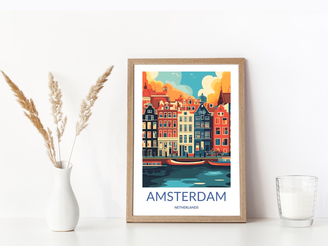 Amsterdam Canal Houses Waterfront Boats Dutch Architecture Poster - Image 3