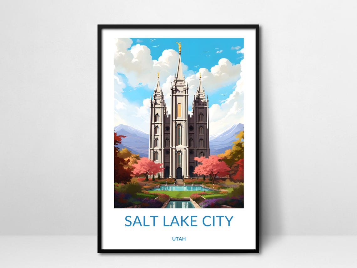 Salt Lake City Travel Poster Salt Lake City Print Salt Lake City Gift Salt Lake City Temple Art Salt Lake City Decor Utah Wall Art Utah Gift