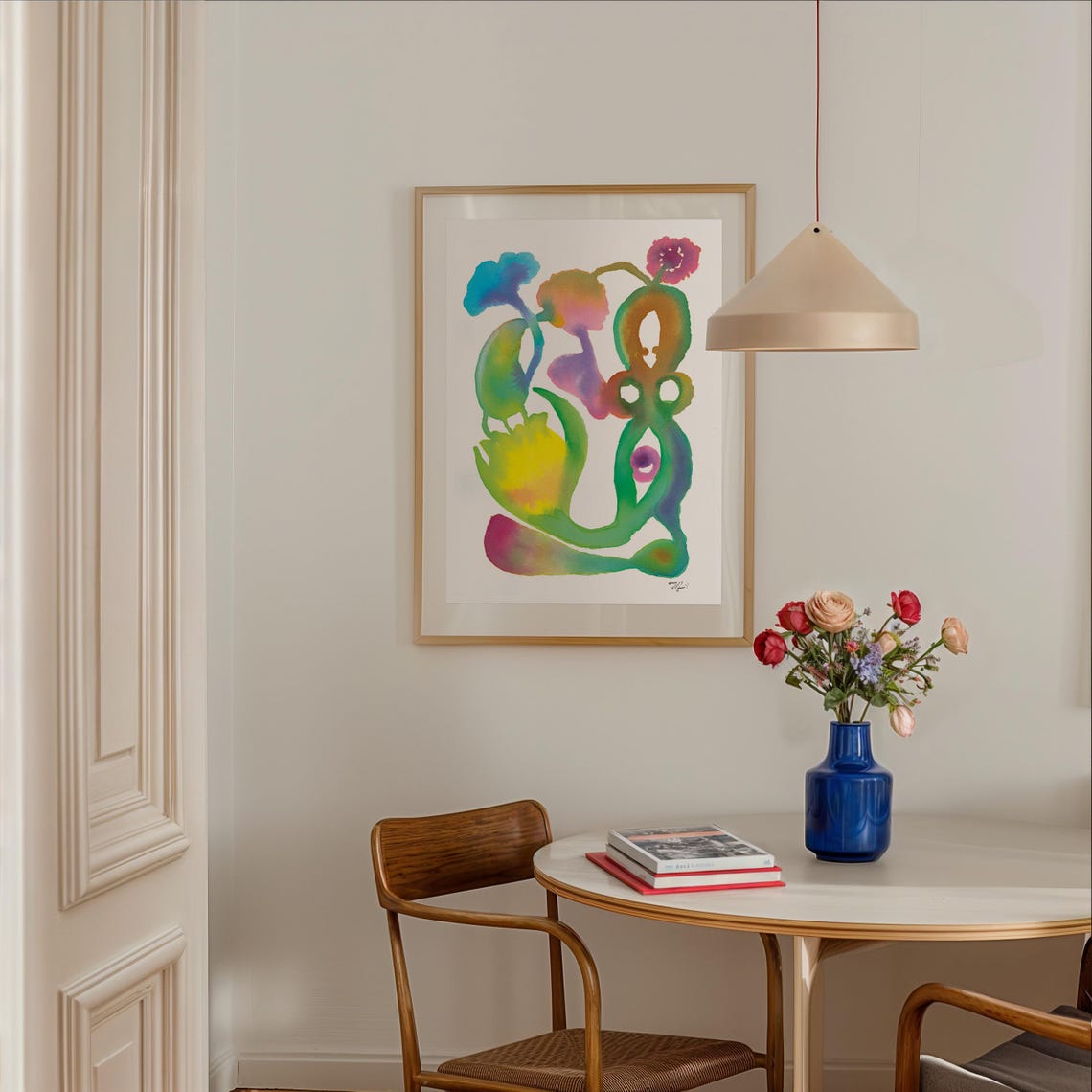 Colorful Abstract Botanical Watercolor Blobs on White Modern Poster - Image 2