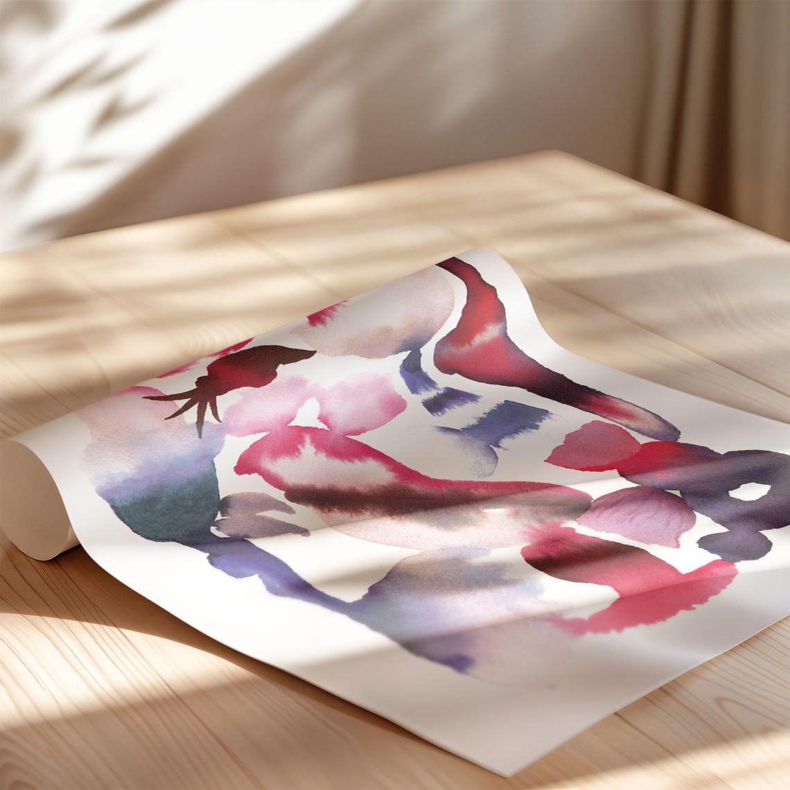 Crimson Purple Organic Watercolor Floral Forms Abstract Poster - Image 3