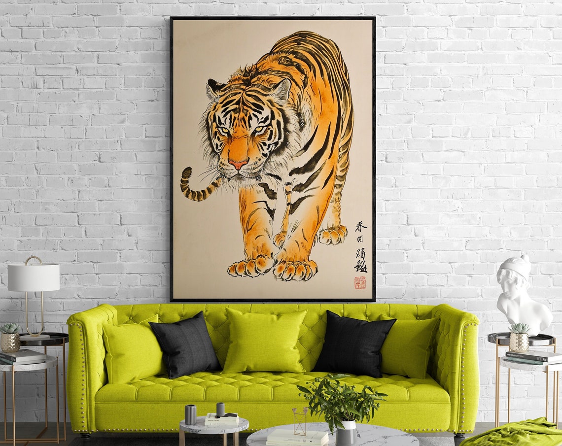 Traditional Japanese Tiger Woodblock Print Vintage Inspired Art Print For Lovers Of Asian Culture