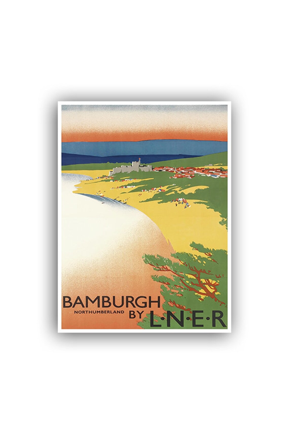 Bamburgh Northumberland LNER Vintage Beach Castle Railway Poster