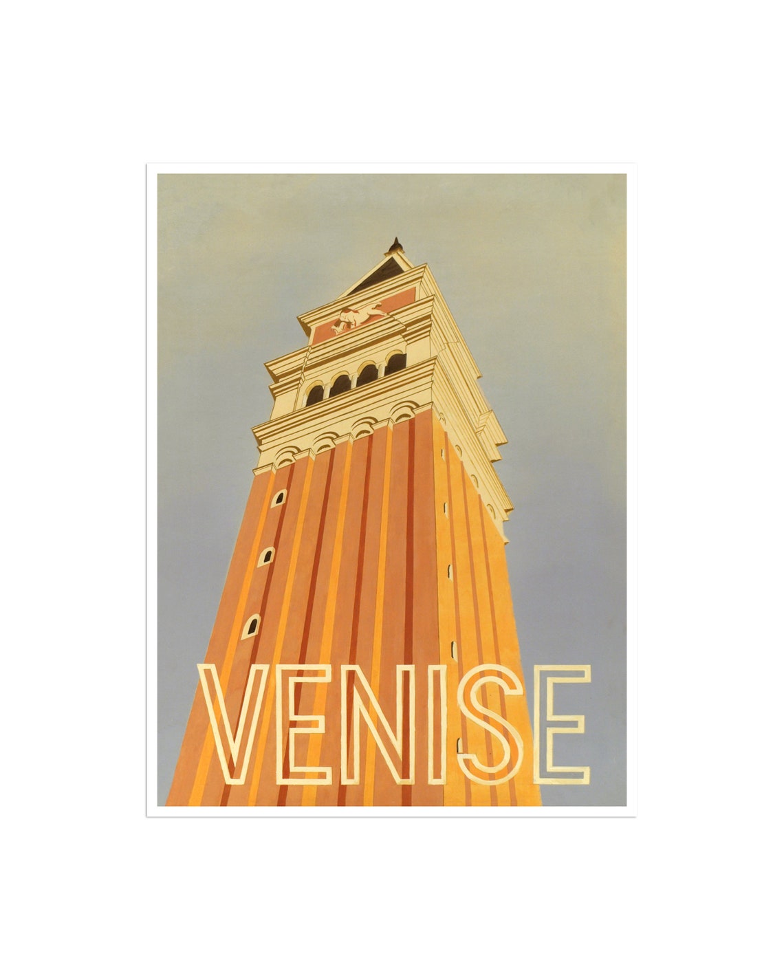 Venise St Mark Campanile Tower Sunset Orange Art Deco Travel Poster