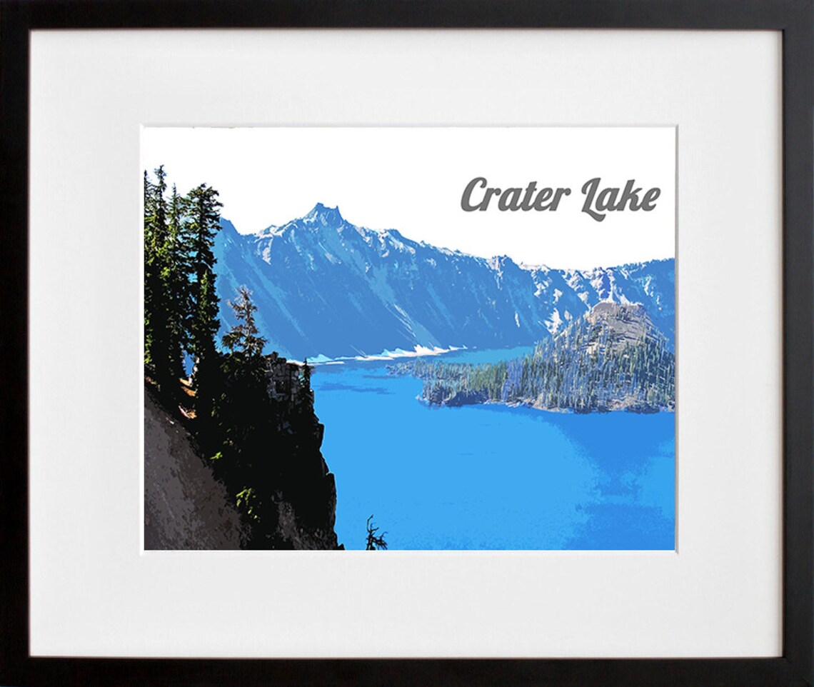Crater Lake Vintage Style Blue Water Mountain Photo Art Poster - Image 2