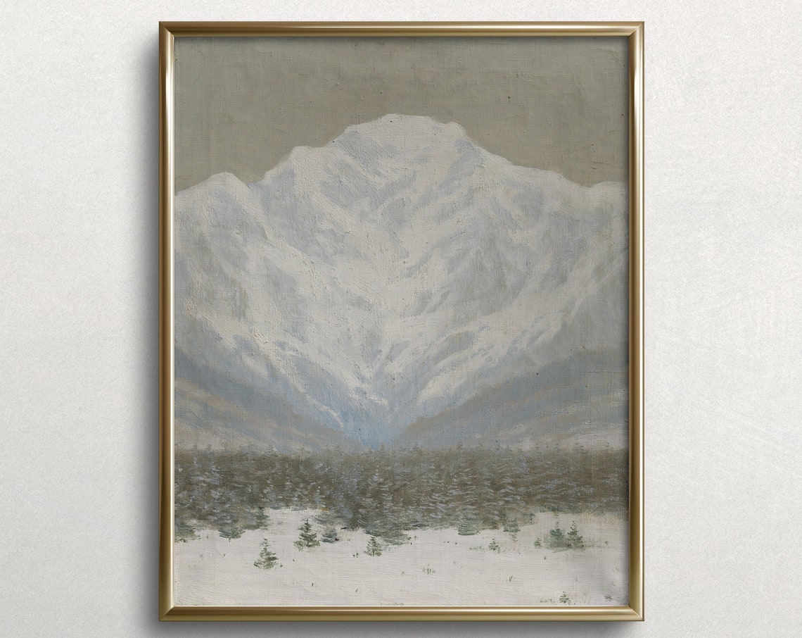 Snowy Mountain Peak Minimalist Winter White Landscape Art Print