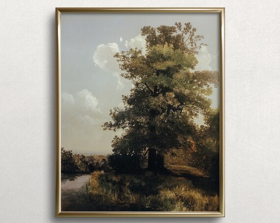Riverside Tree Moody Art Print, Cottagecore Spring